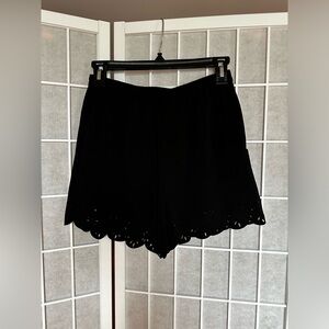 Rachel Roy Black Laser Cut Scalloped Trim Shorts, Small